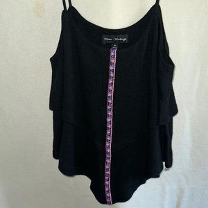 Mason Mackenzie - Flowy Black spaghetti strap sleeveless top with pink, blue